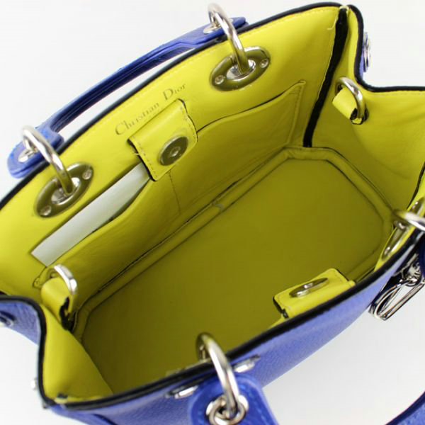 mini dior diorissimo original calfskin leather bag 44375 blue&lemon yellow